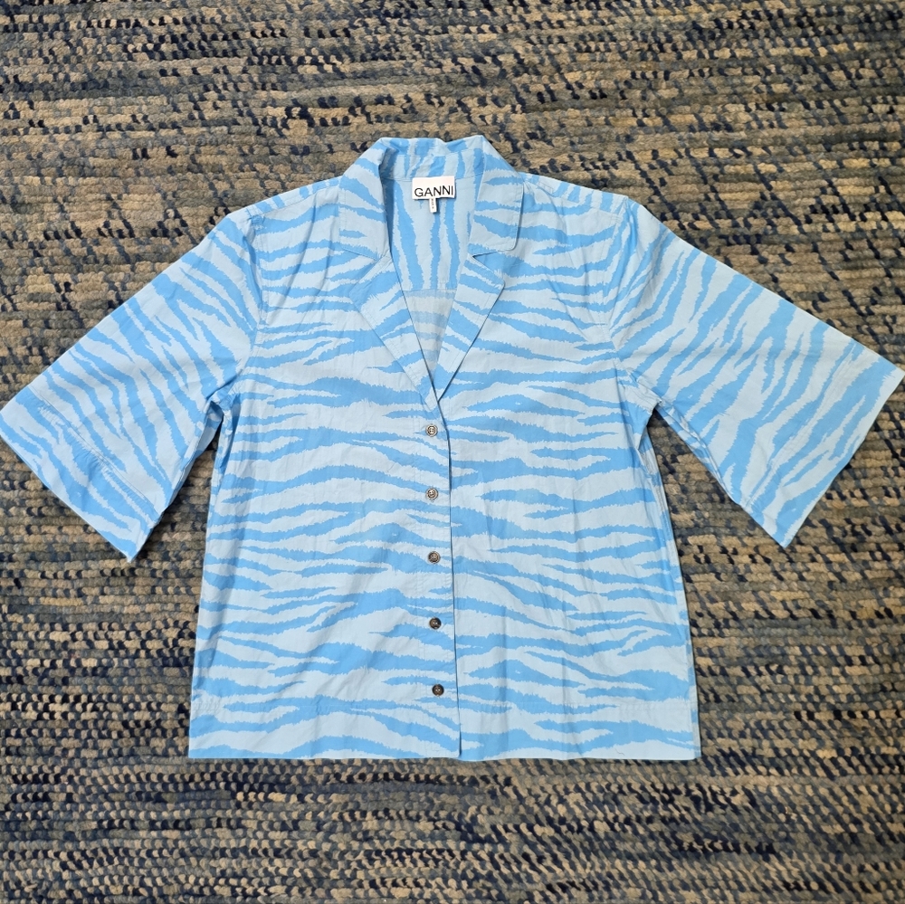Ganni Light Blue Zebra Pattern Shirt - Picture 2 of 6